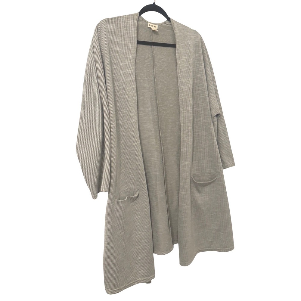 Donni Anthropologie Sandwash Striped Ribbed Knit Open Front Duster Cardigan OSFA